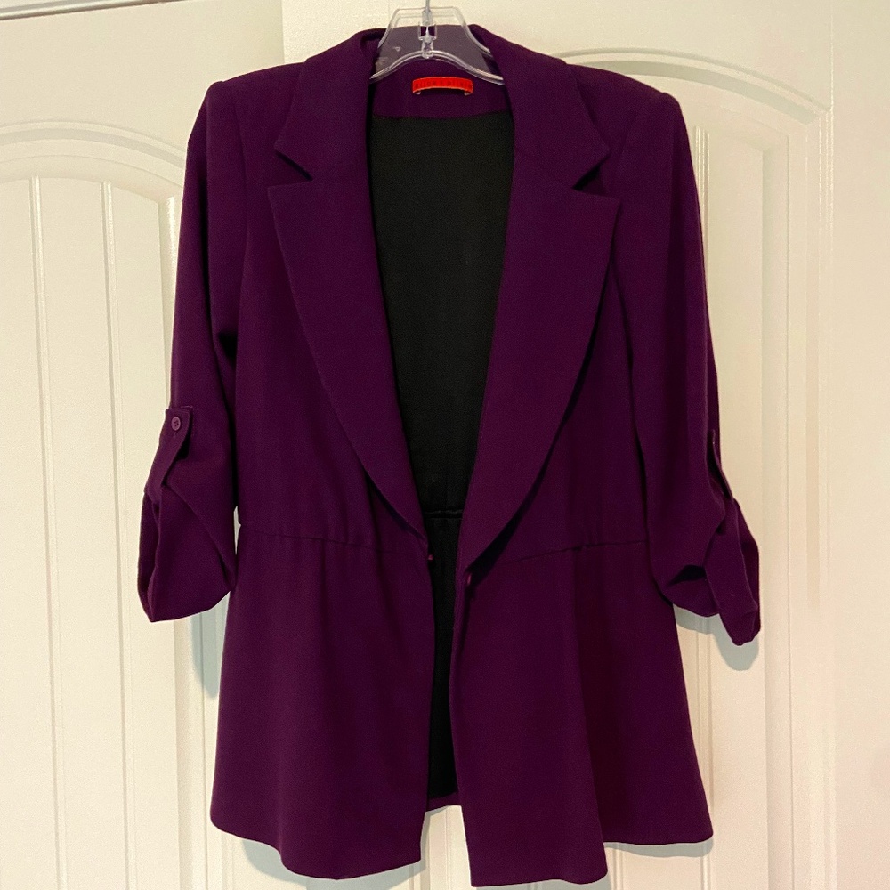 Alice and Olivia Purple, Peplum, Rolled-Sleeve, One Button Blazer